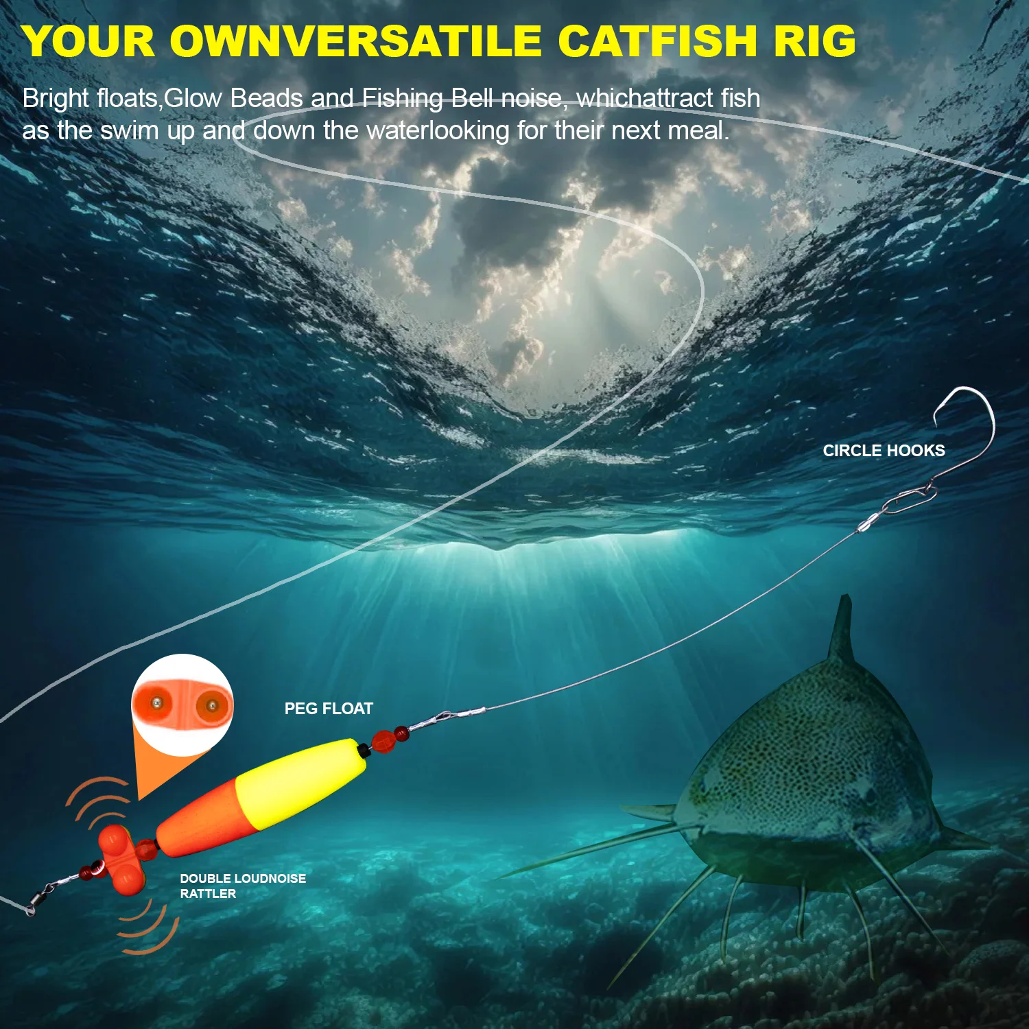 NEW 6/0 7/0 8/0 Circle hook BKK Catfish Rig with double rattle beads catfish fishing gear fishing lure
