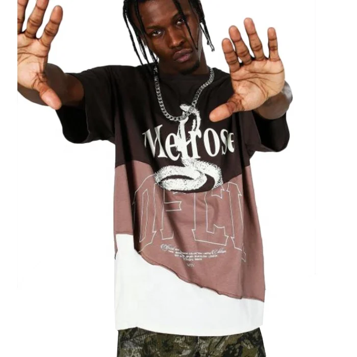 Multi design color cut and sew t shirt for men mix color oversized spliced t-shirt
