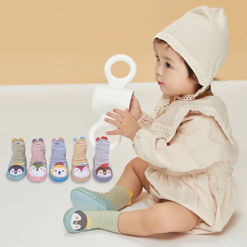 3D Baby Walking Shoes Non Slip Knitted Ruffle Organic Cotton Floor Animal  Leather Socks for Newborn