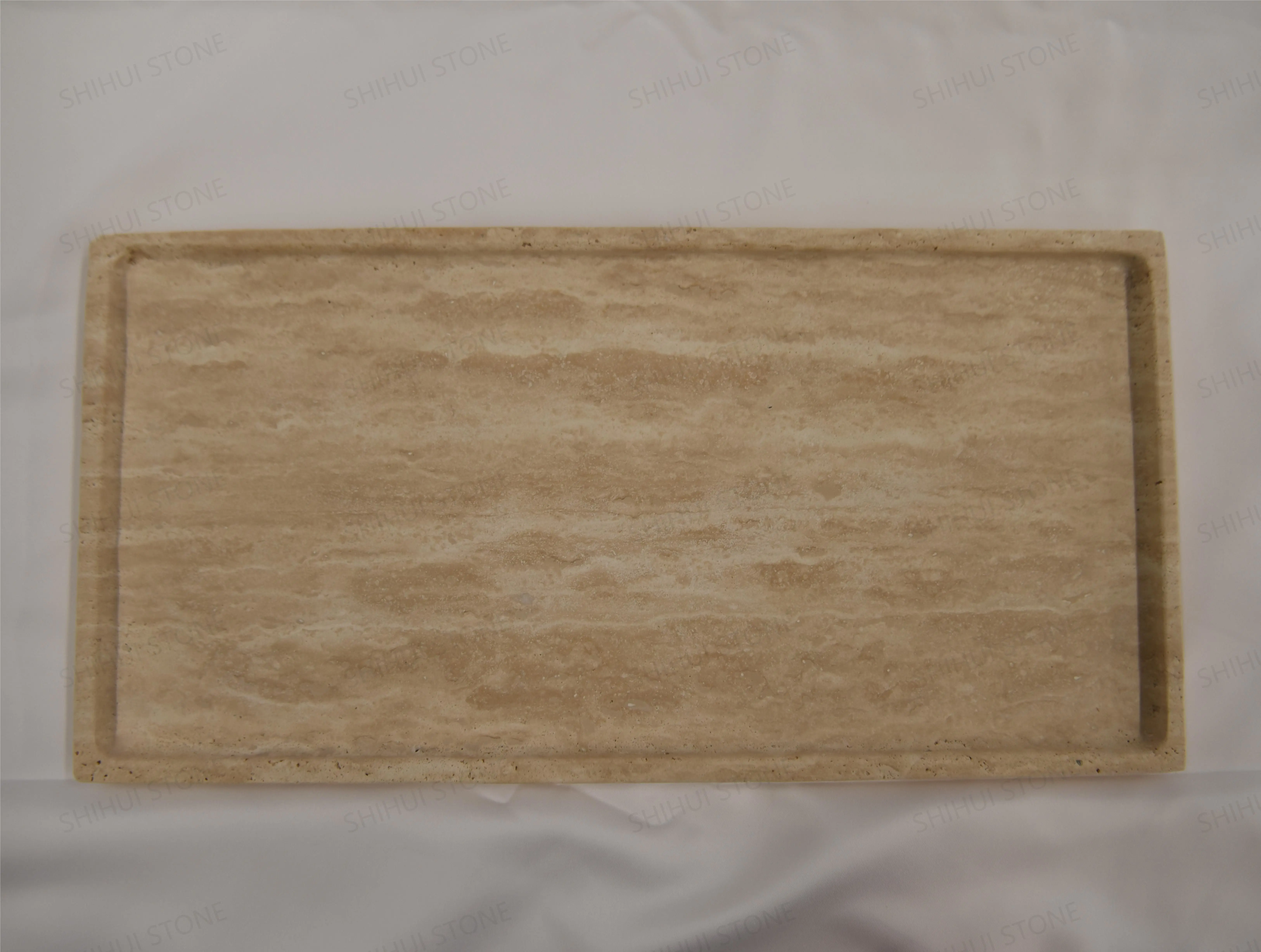 SHIHUI Wholesale Natural Stone Rectangle Shower Tray Beige Travertine Marble Trays Set Serving For Home Decor Travertine Trays