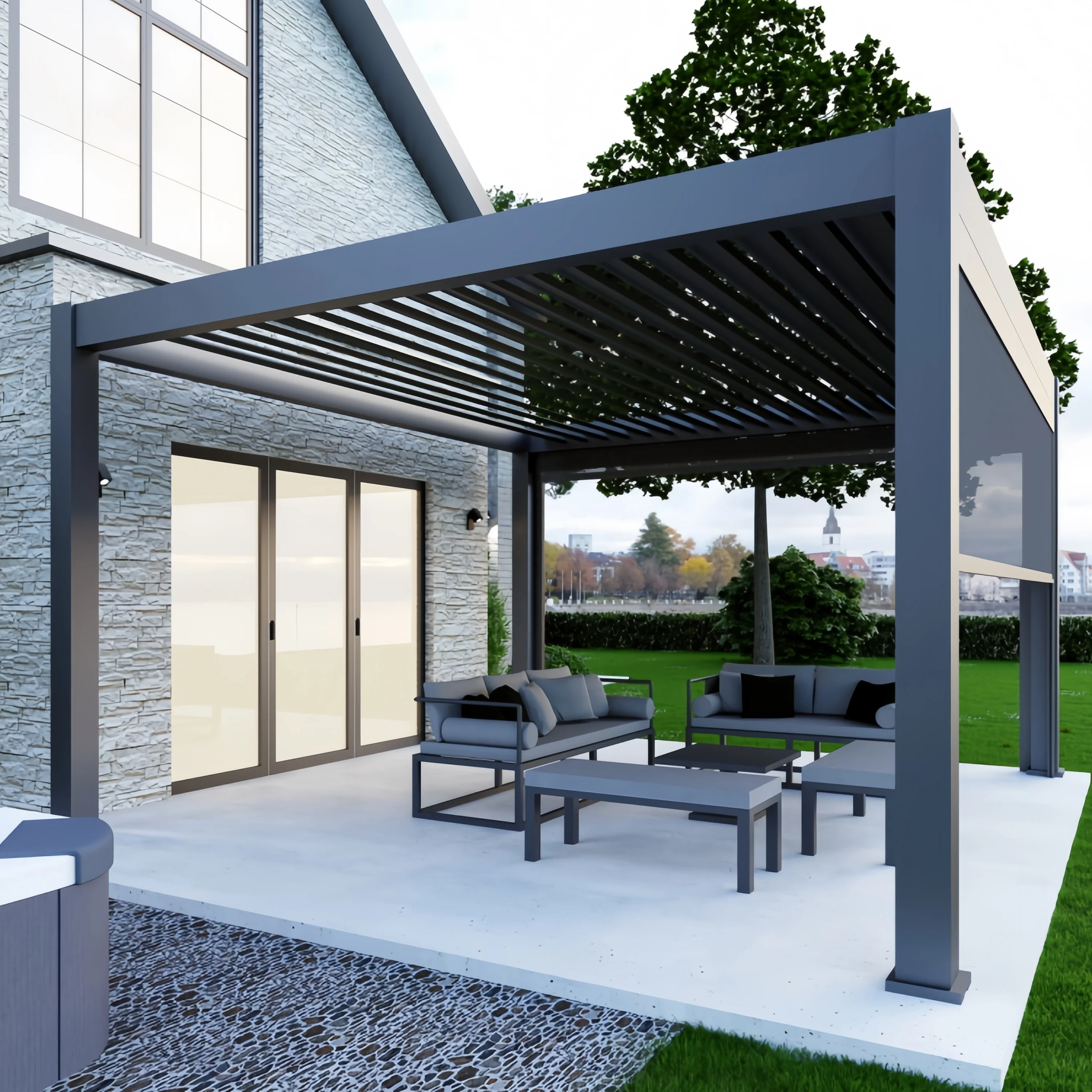 Customized Pergola with glass door Aluminium Outdoor summerhouses Enclosed Stand Sunroom House Metal Gazebo pavilion for sale