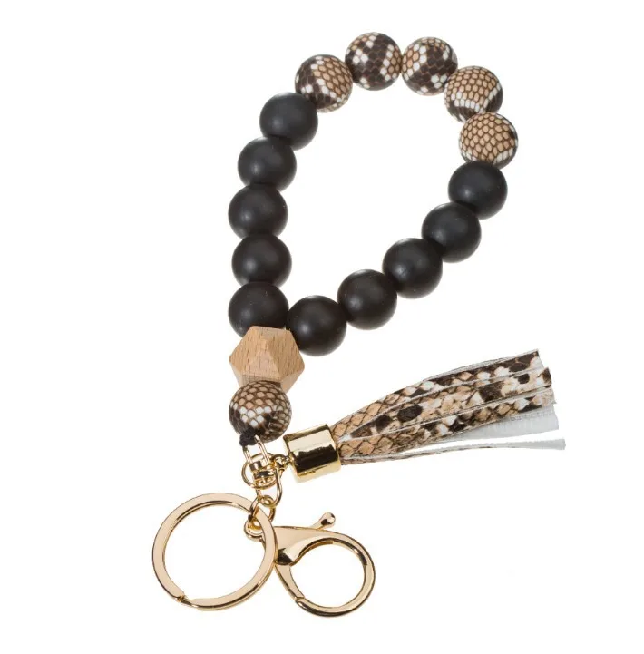 Women Girls Silicone Beaded Bracelet Keychain Key Ring Bangle Wristlet bracelet Keychain With Lobster Clasp