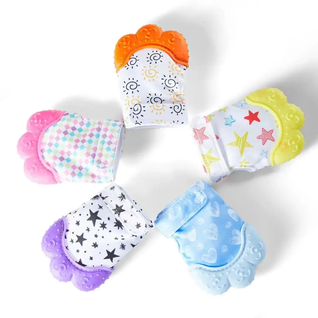 Baby dairy cow Teething Mittens Soothing Pain Relief Mitt Food Grade Silicone Teether Toy Glove With Adjustable Strap