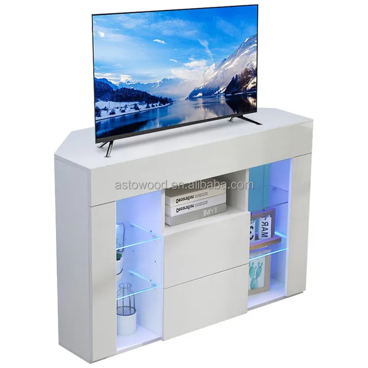 High Gloss Corner TV Stand Cabinet Cupboard Storage Furniture for Home Living Room with RGB Lights for 32 40 45 50 inch TV