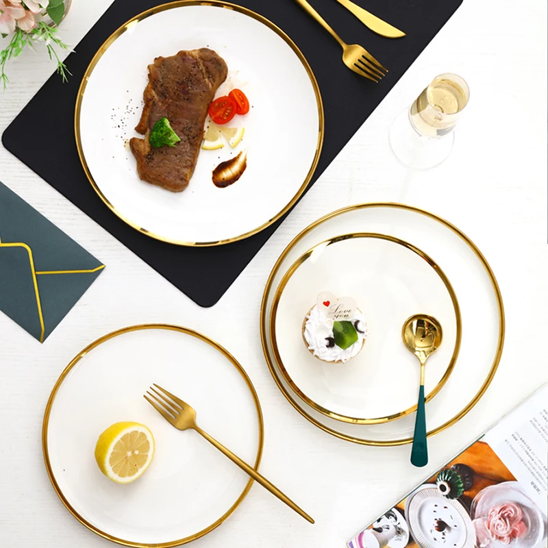 Sample Available Wedding Use Luxury Gold Dinner Plates Food Ceramic Serving Dishes & Plates for  Restaurant