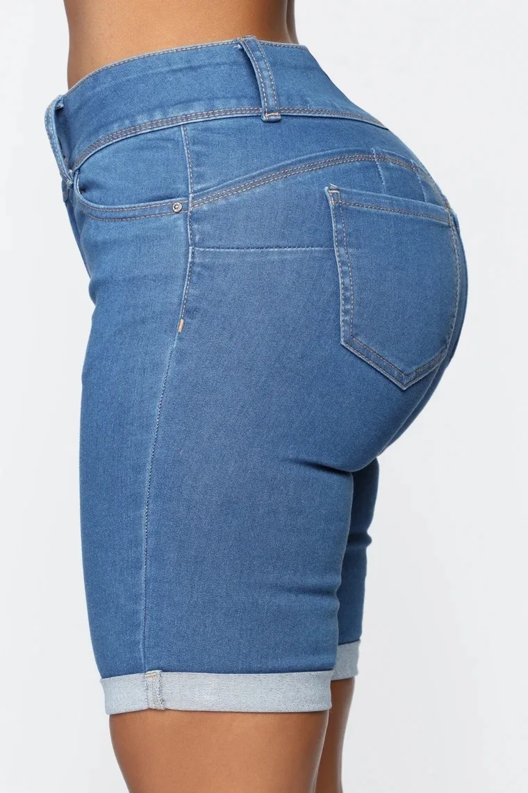 Europe And United States Summer Short Jeans Women Roll Up Cuffs Dark Blue Denim Bermuda Shorts Denim