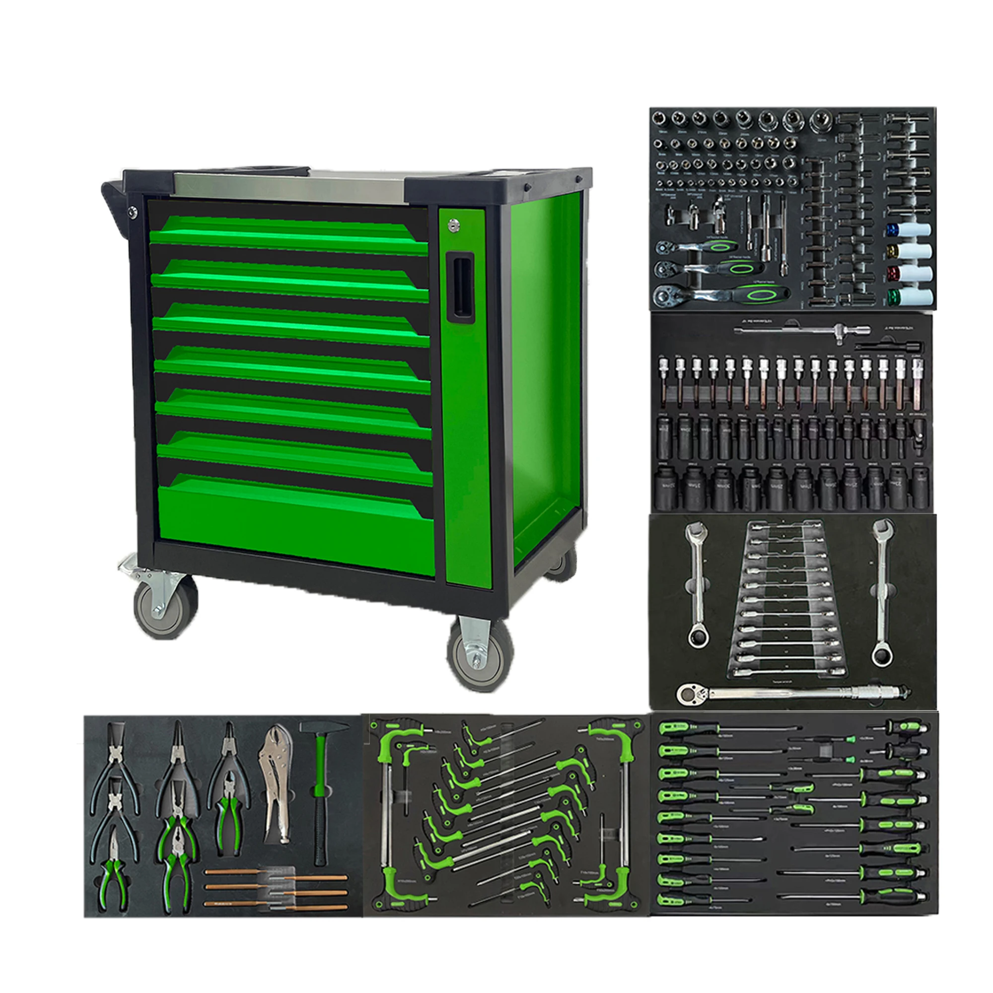 CE Hot selling 7 Drawers Professional Garage storage Heavy-duty rolling tool chest tool cabinet with 202 pcs Auto Repair Sets