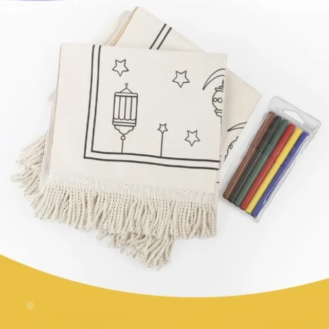 Painted Prayer Rug Boys Girls Children Islamic Gift Set Re-washable Paint Gift Cylinder Box Piggy Piggy Bank Cylinder Ramadan