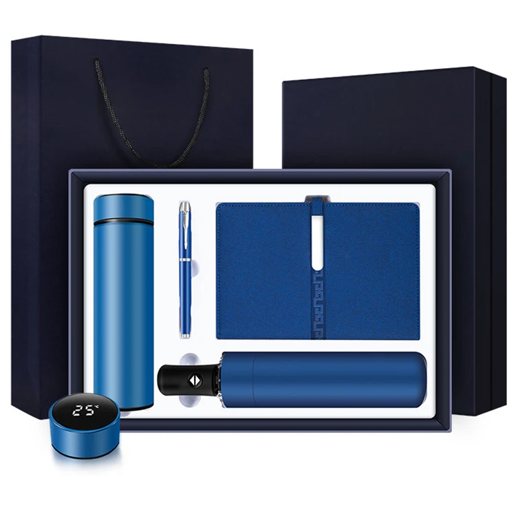 Business Promotional Gift Set Temperature Display Thermos Bottle Metal Pen Notebook Umbrella Customized Items