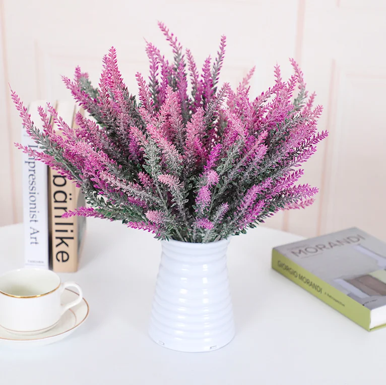Plastic Plant Flocked Artificial Lavender For Plastic Lavender Flower
