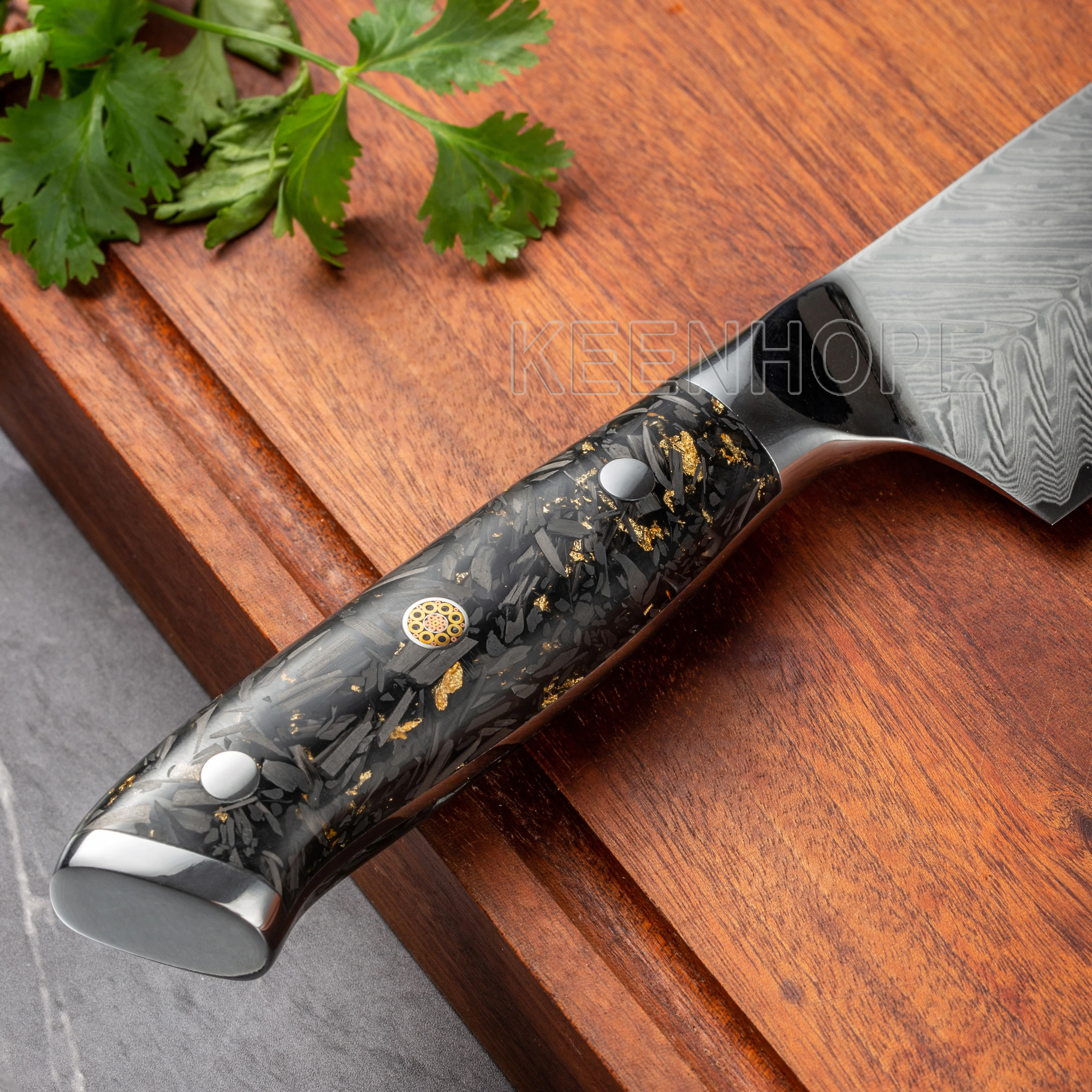 7.5 inch Cleaver Knife with SS316 Bolster Composited Resin + Carbon Fiber Handle 67 Layers Damascus VG10 Knife