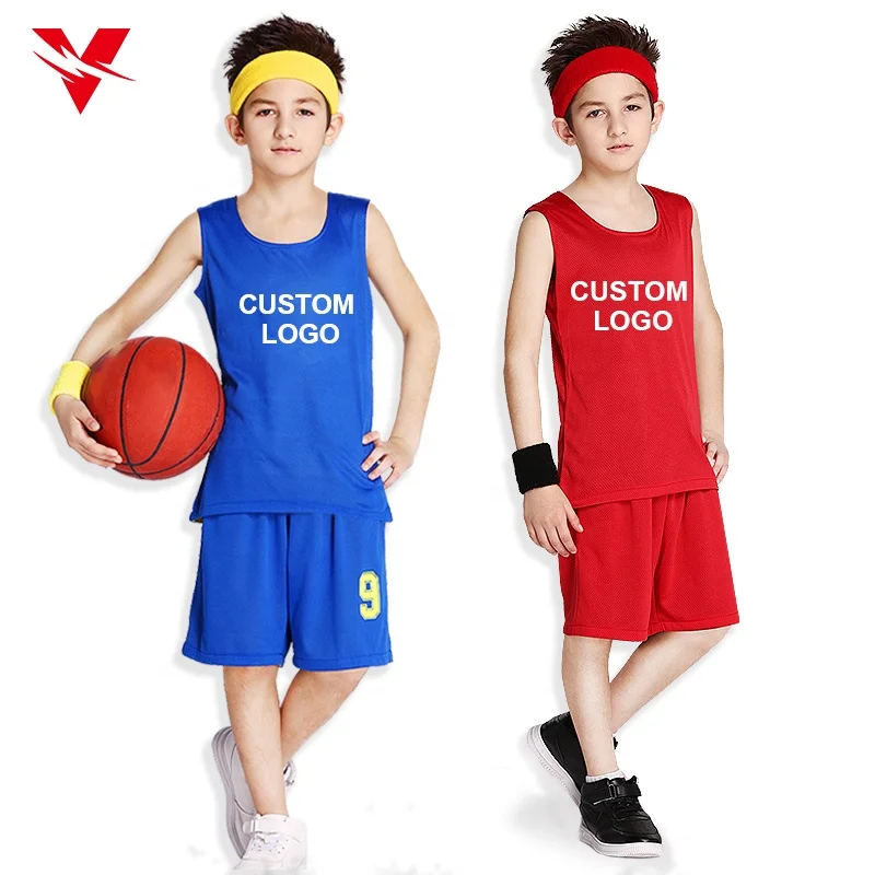 Custom Boys Reversible Basketball Jersey Set Kids Basketball Wear Uniform Breathable Double Side Basketball Shirts For Children