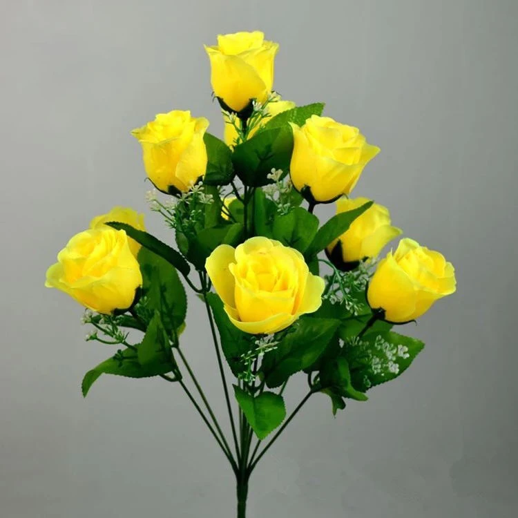 Cheap Artificial Plastic Roses Flower 10 Heads Yellow Silk Flowers Artificia Flower Decoration