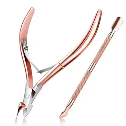 2pcs Professional Rose Gold Stainless Steel Cuticle Nipper with Pusher