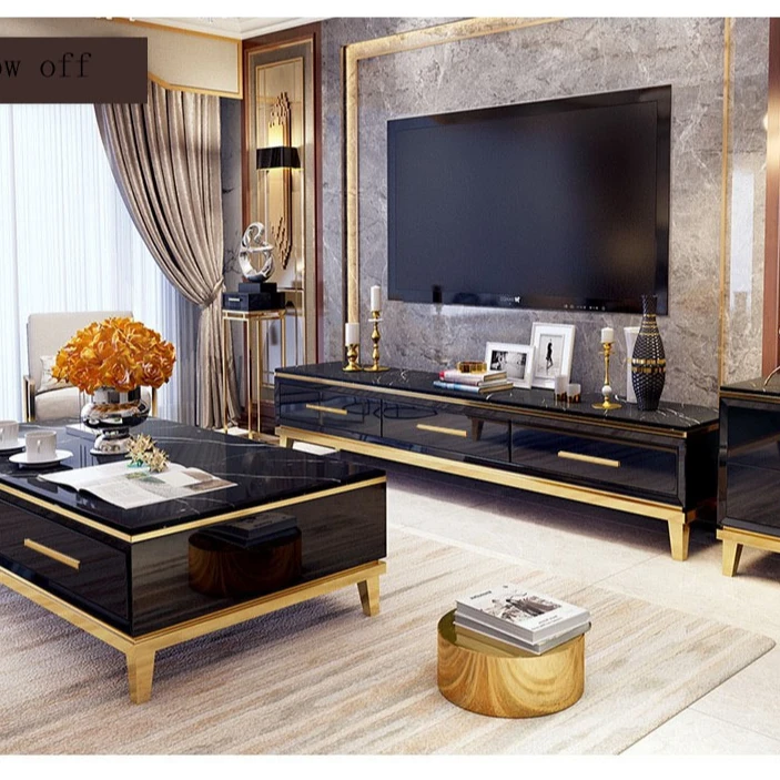 TV cabinet set light luxury painted marble modern neo-classical living room furniture coffee table coffee table