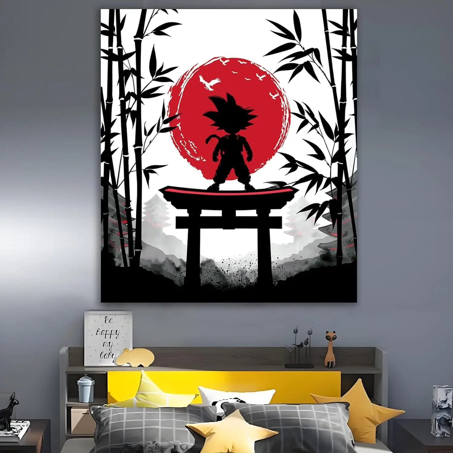 Custom Personalized  Anime Tapestry lack Forest Wall Decor Tapestry Wall Hanging Aesthetic Cool Red Sunrise Room Decor