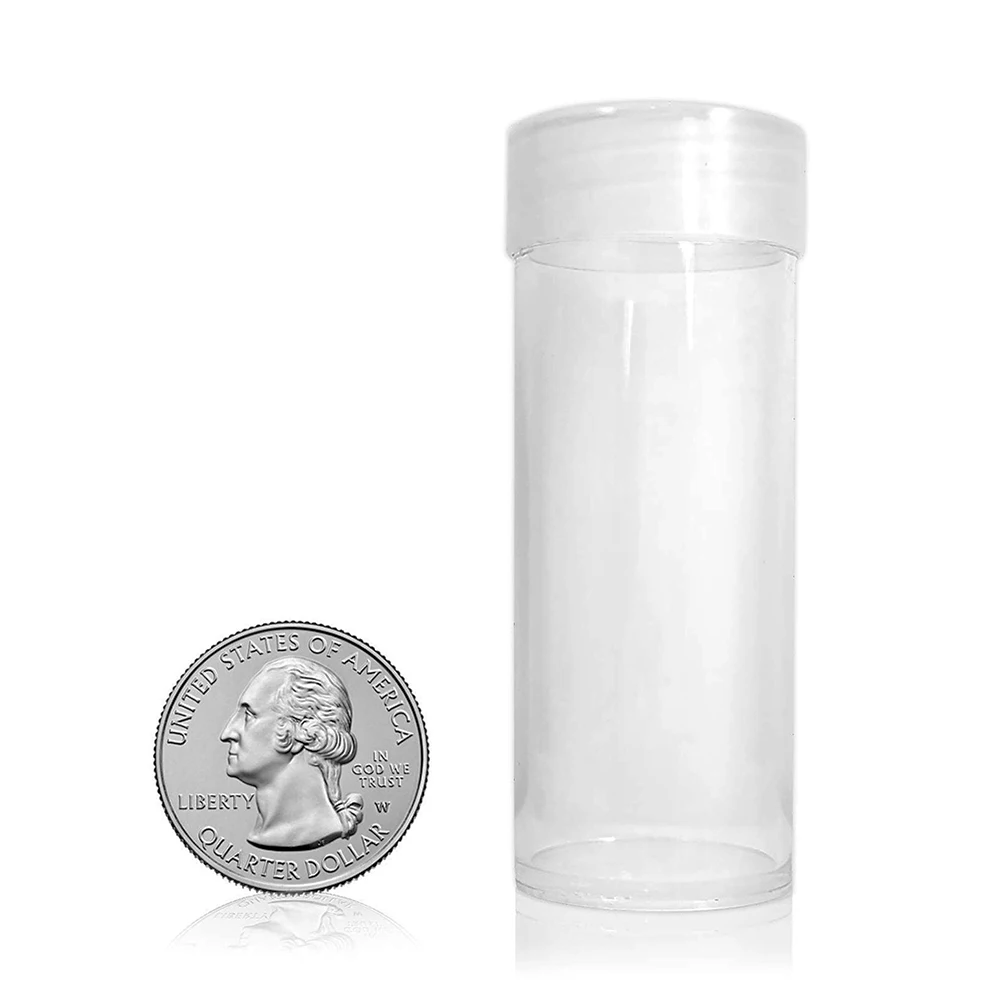 Customized Round Plastic Suitable Collector Tube Quarter Coins Container