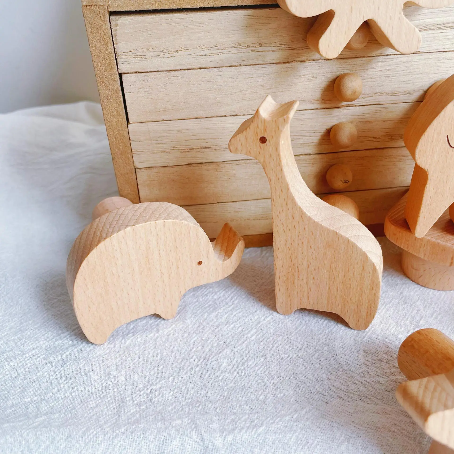 Wood Beech cute animal handle creative hook children room baby room closet drawer handle accessories cabinet handle
