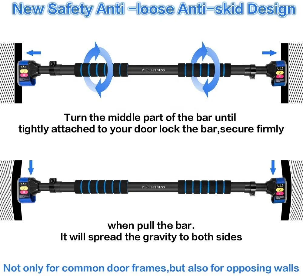 Wellshow Спортивная штанга для подтягивания вверх, дверная штанга для подтягивания верхней части тела, тренировочная штанга, безопасный фиксатор, без винтов, без инструментов, без отверстий