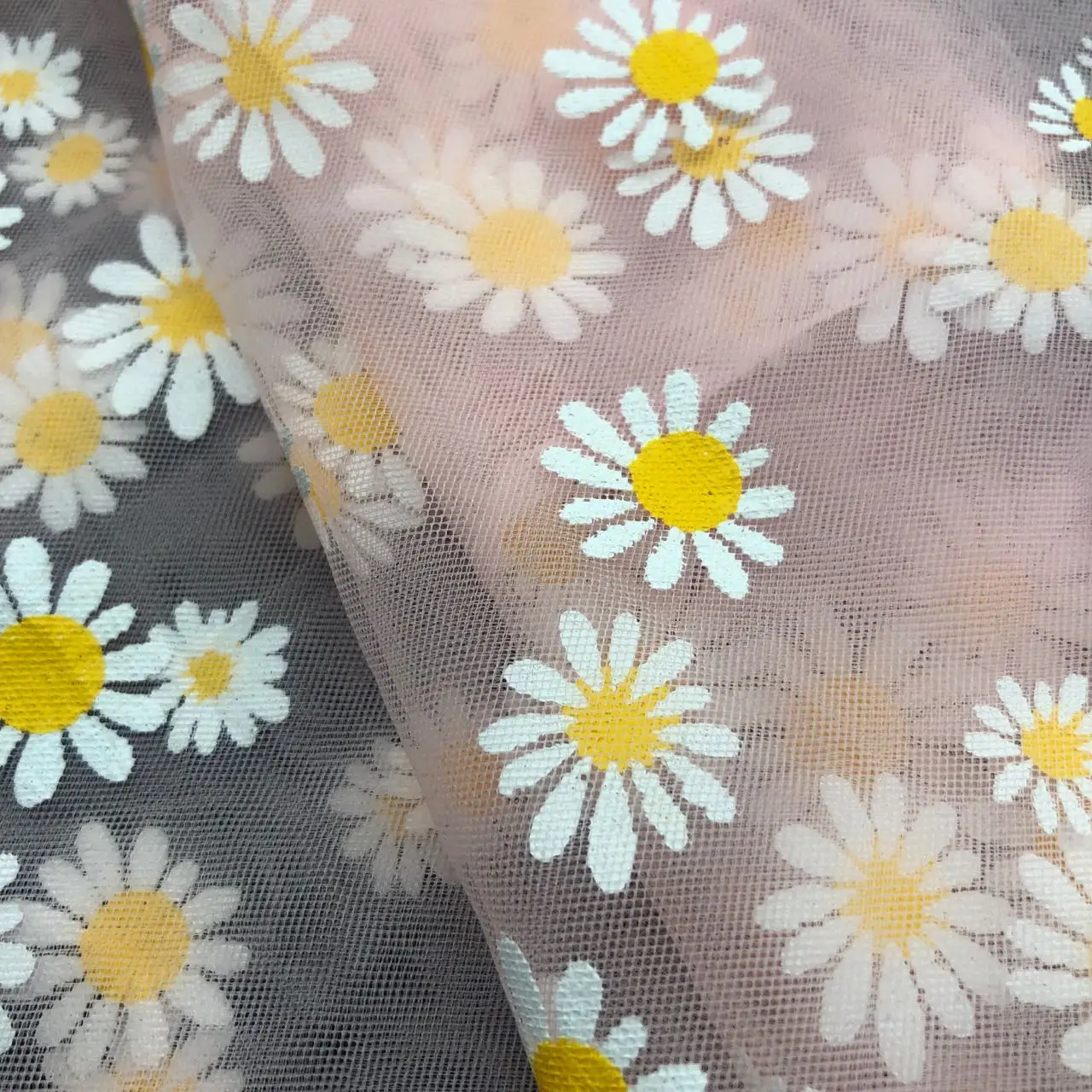 Factory Direct High Quality 100 nylon soft flower tulle mesh DTY puff print Little Daisy wedding lace fabric FOR KIDS GIRL dress