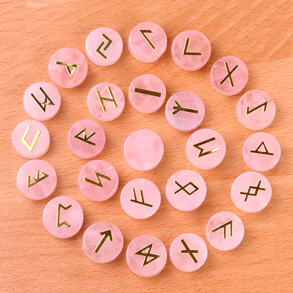 25 pcs each packs of runes crystal carving natural crystal runes letter round tablet set Nordic Germanic