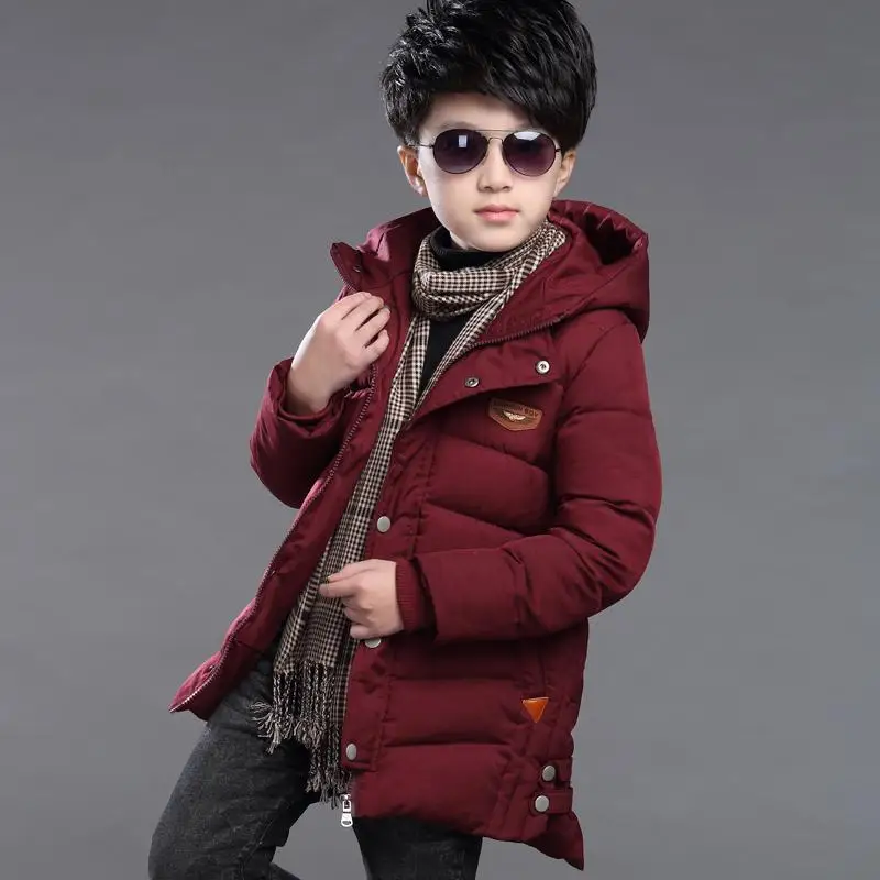 Boys Coats&Outwears, Boys Bubble Winter Long Coat Hooded Fur Collar Boys Coats