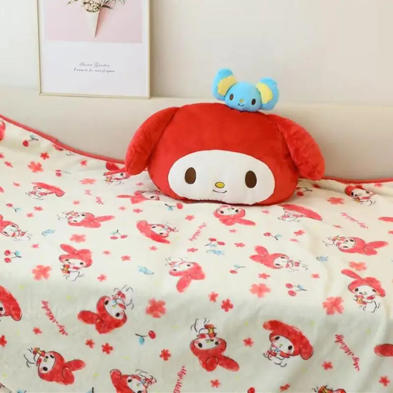 RJ Cute kulomi Plush Toy Pillow with blanket 2 in 1 Cartoon Winter Warm Blanket Anime Doll Plushies Back Cushion Sofa Bed Gifts
