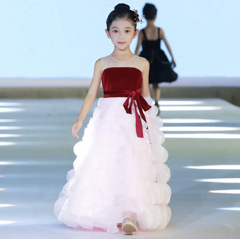 Petal Design Model Show Girl Dresses Velvet Top Model Show Girl Dresses