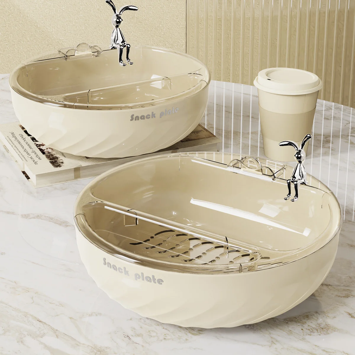 Wholesale Lazy Dry Fruit Plate Customized Livingroom Home Snacks Tray Double Drained Fruit Bowl Fruit Basket Plate