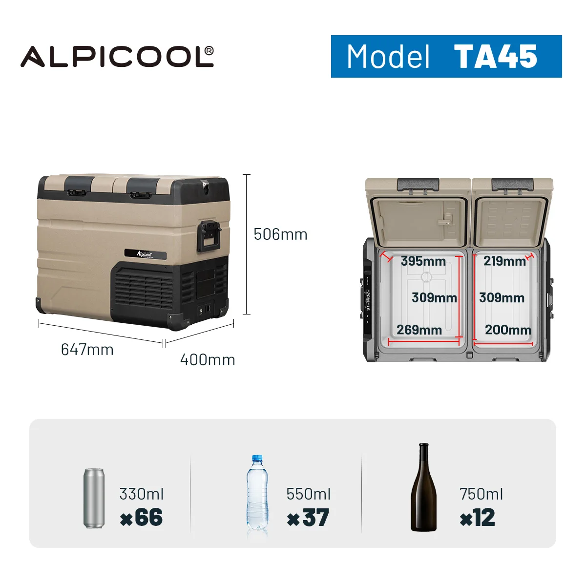 Alpicool TA45 Portable car fridge 12v 45L usb mini refrigerator DC Compressor small Frigo for Camping Outdoor Caravan Rv fridge