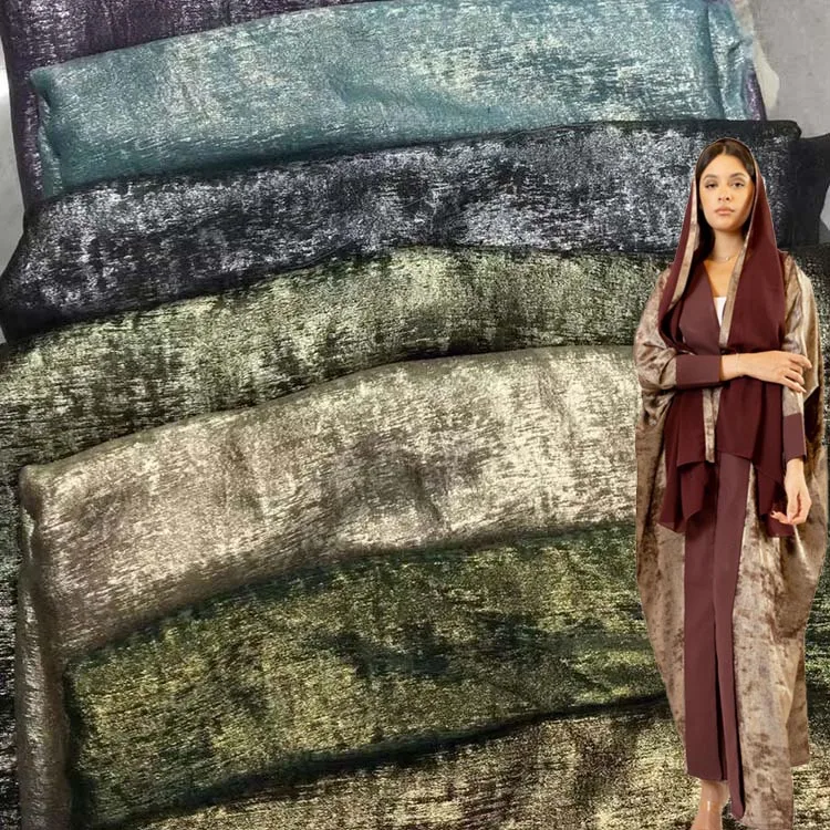 Free sample lightweight 100g 100%polyester velvet luxury non-elastic bronzing abaya shiny velvet fabric wholesale