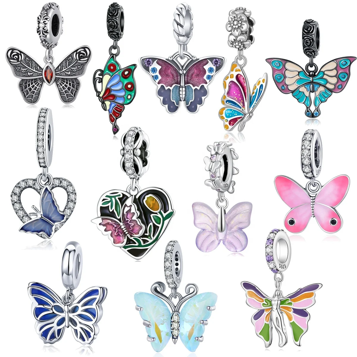 Factory Customized nomination charms plata 925 women 100% sterling silver bead charm bracelet butterfly charms
