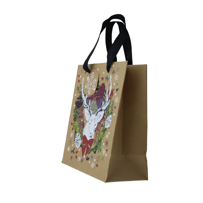 Hot sell Christmas design bag gift, Christmas kraft bag Holiday gift paper bag