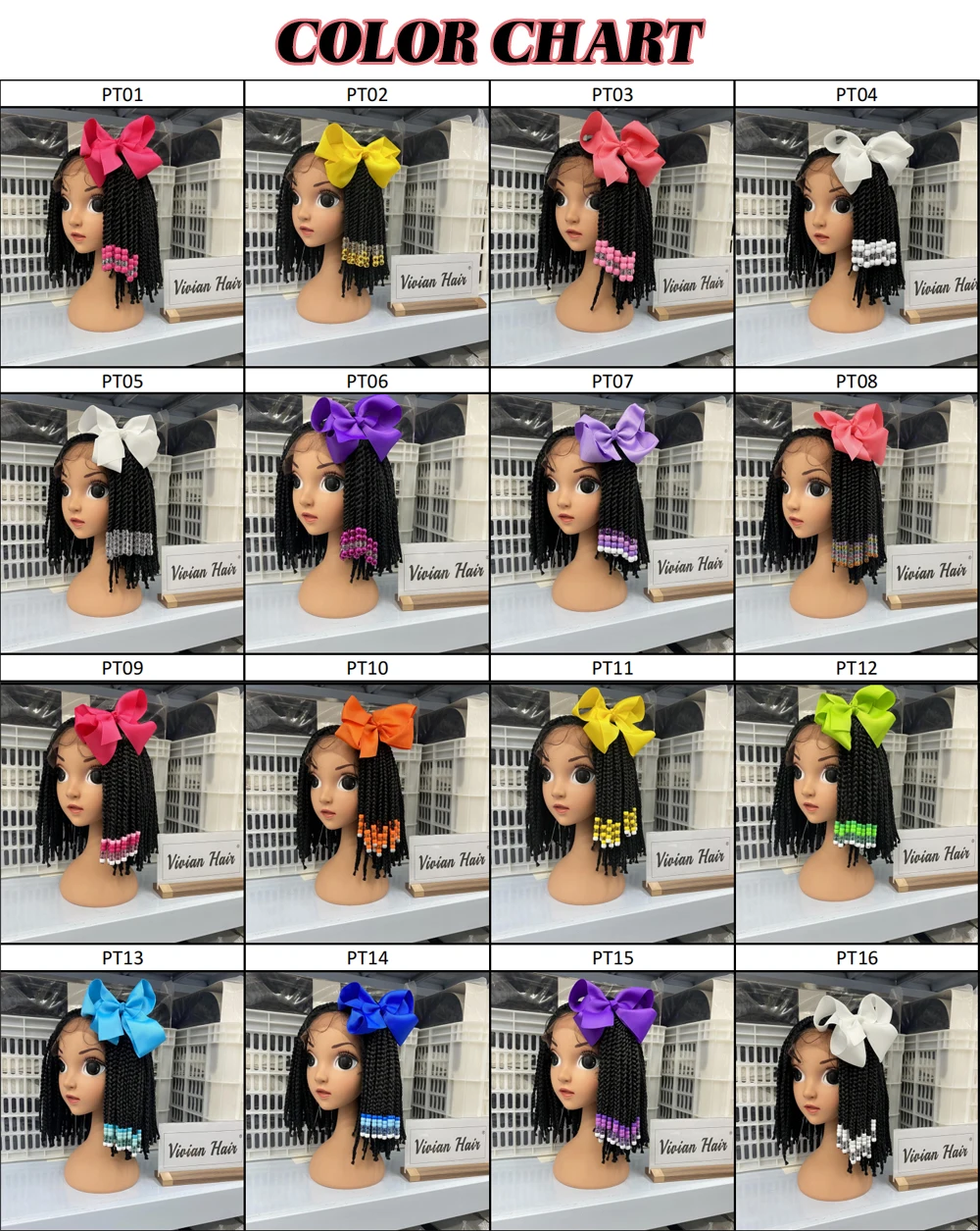 Vivian 10inch box braid ponytails with rainbow beads colorful bow tie Cornrow Braids for kids baby girl fashion hair styles