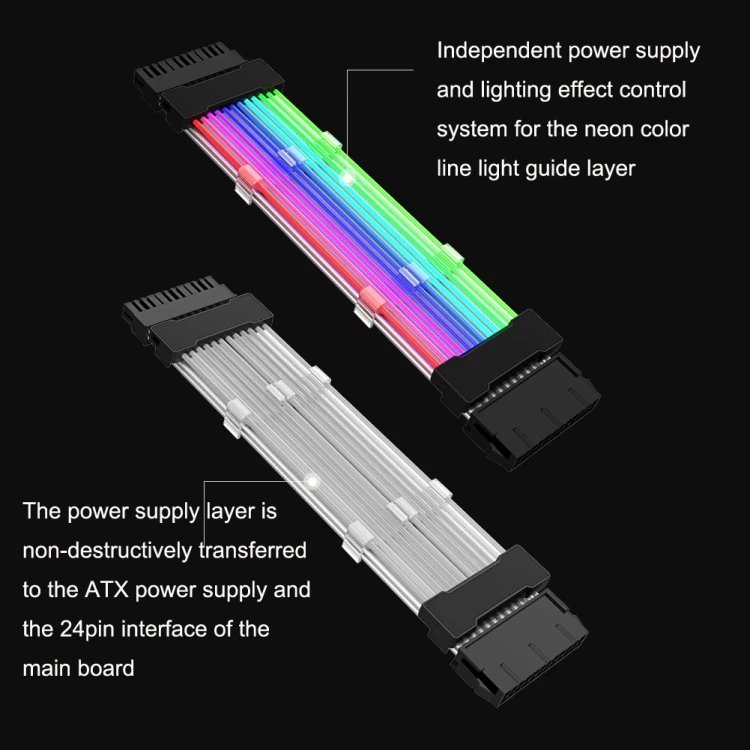 Оптовая продажа 24pin Rgb кабель материнская плата источник питания световой провод черный 5 В ARGB неоновый цвет удлинитель Pc
