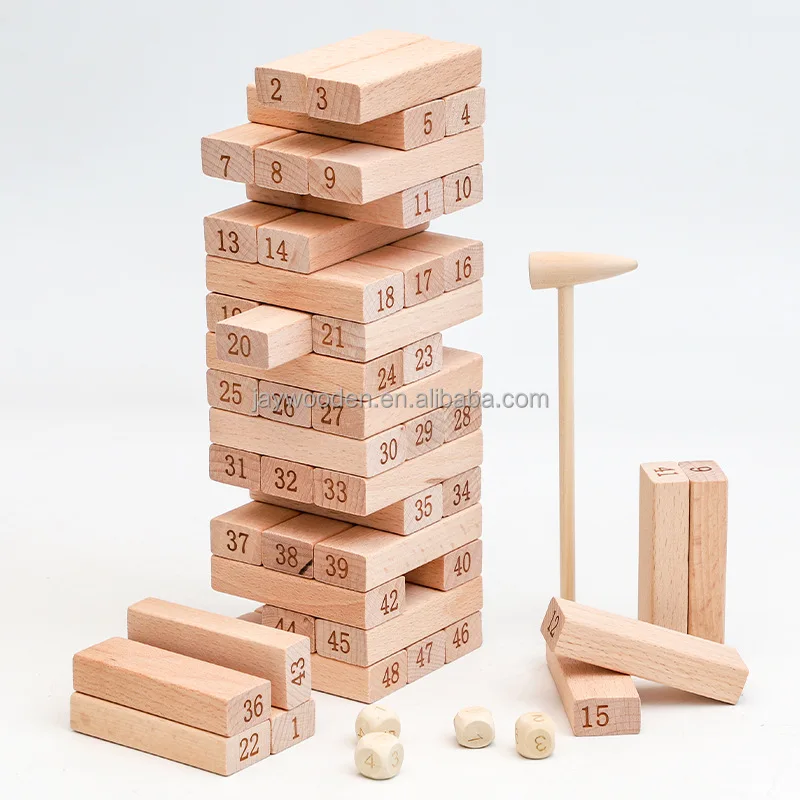 Wholesale 48pcs Educational Giant Hardwood Fort Building Kit Construction and Electronic Toy Tower Game Wooden Blocks Set