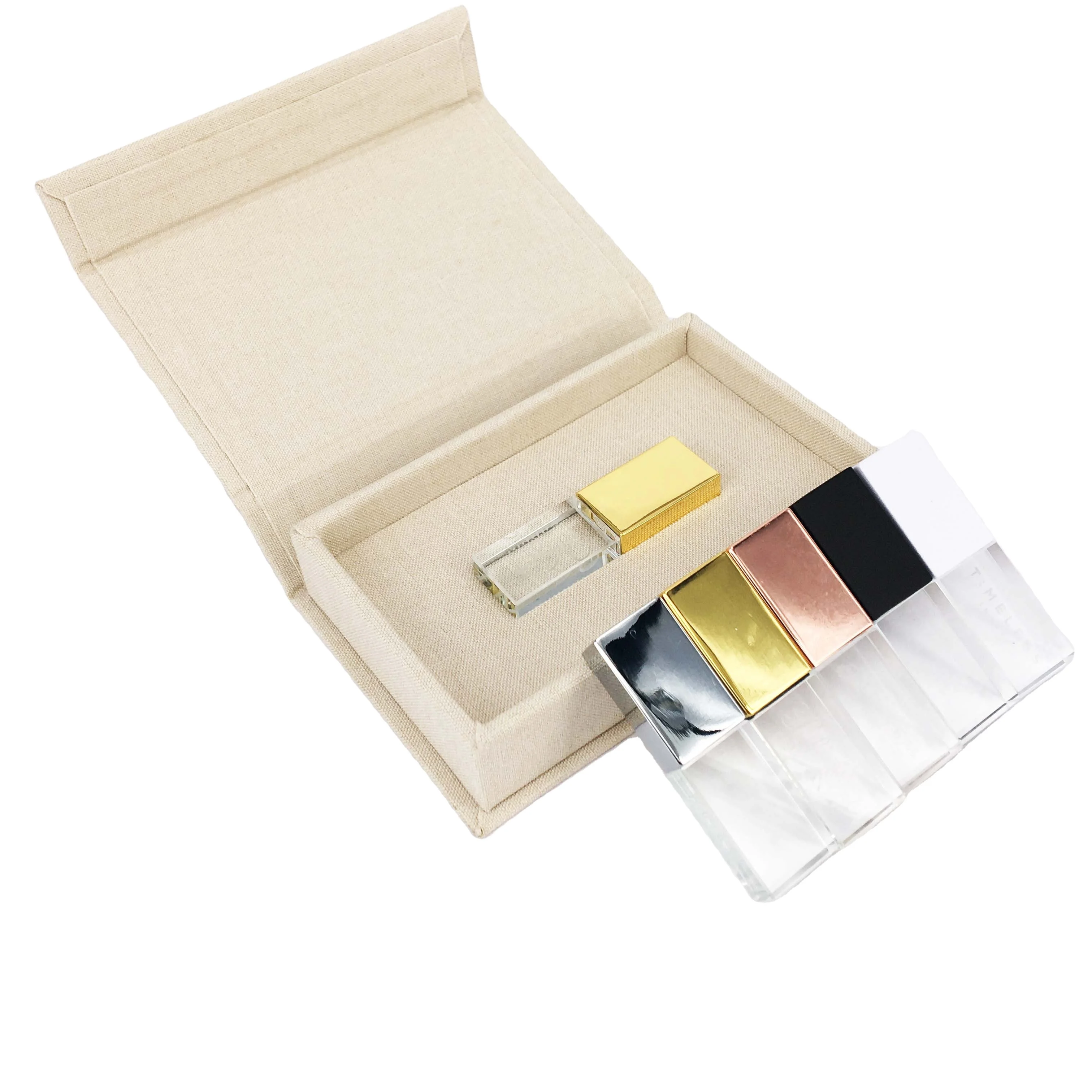 Elegant 4gig 8 GB 16g USB 3.0/2.0 Interface Yellow gold Glass usb stick 32GB with Linen gift box Pen drive Acrylic flashdrive