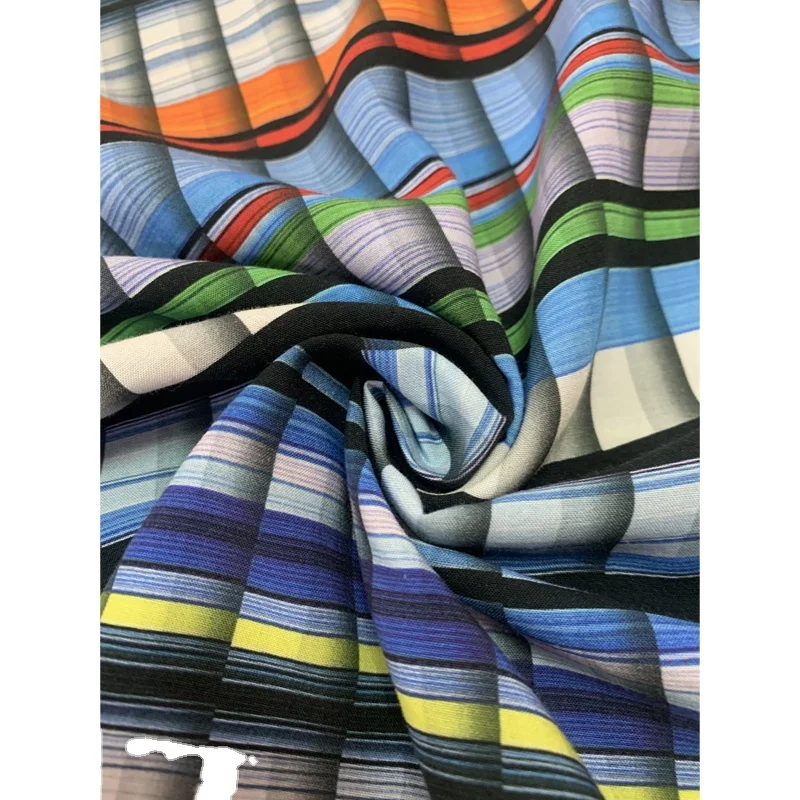 
Wholesale Factory Price Custom Colorful Stripe Printed 40S RAYON DGT Fabric For Cloth 