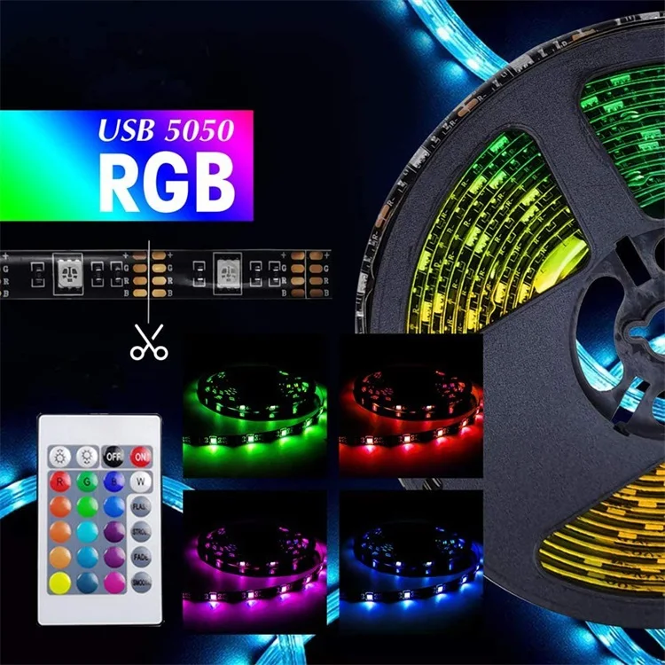 Smart USB 5v RGB Led Strip Light Waterproof 5050 Led Flexible Strip with Remote control 2m 5m Luces Led strip lights for room