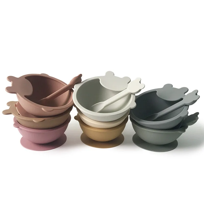 BPA Free Custom Baby Plate Suction Baby Silicone Bowl and Spoon Tableware Baby Feeding Sets