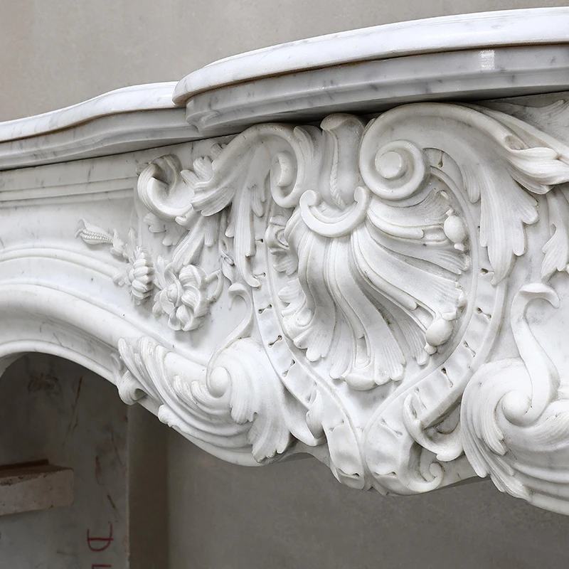 Custom Made Wholesale Stone Carved White Marble Fireplace Mantel Surround With Lion Chateau Home Decoration Designs For Sale