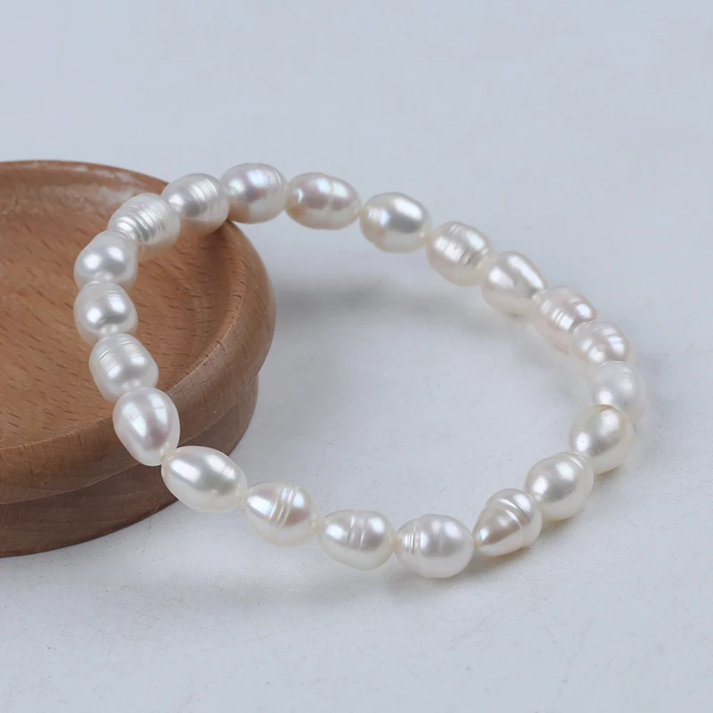 7-8mm white rice shape adjustable handmade freshwater pearl beads women bracelet