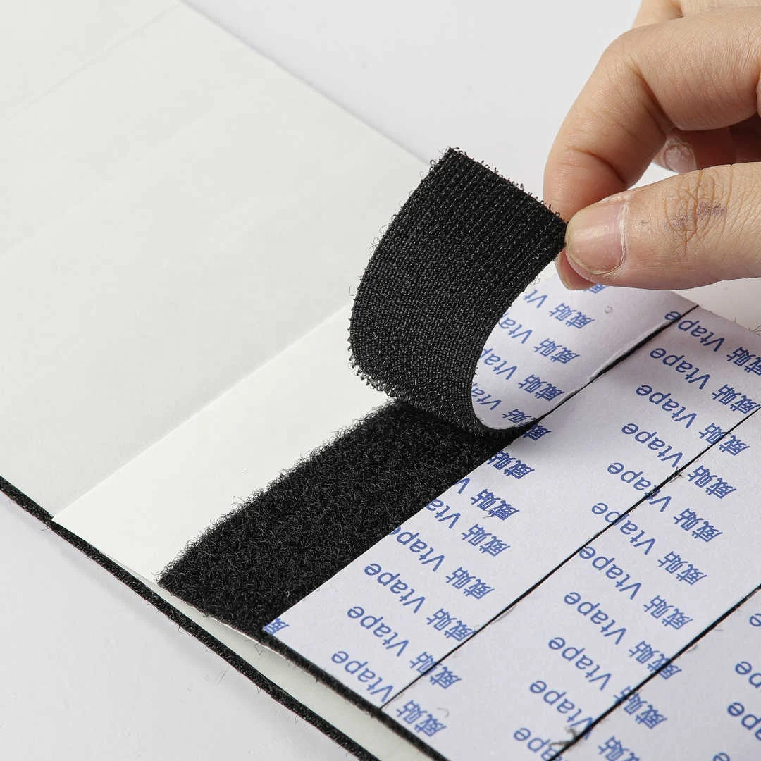 Factory manufacture Heavy duty Durable Die cut square Black color Fixed furniture self adhesive Hook And Loop