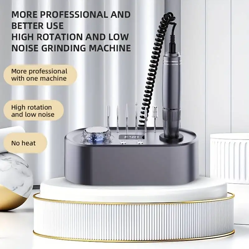 Portable Stainless Steel Electric Manicure Machine with Electrical Nail File and Acrylic Nail Milling Cutter