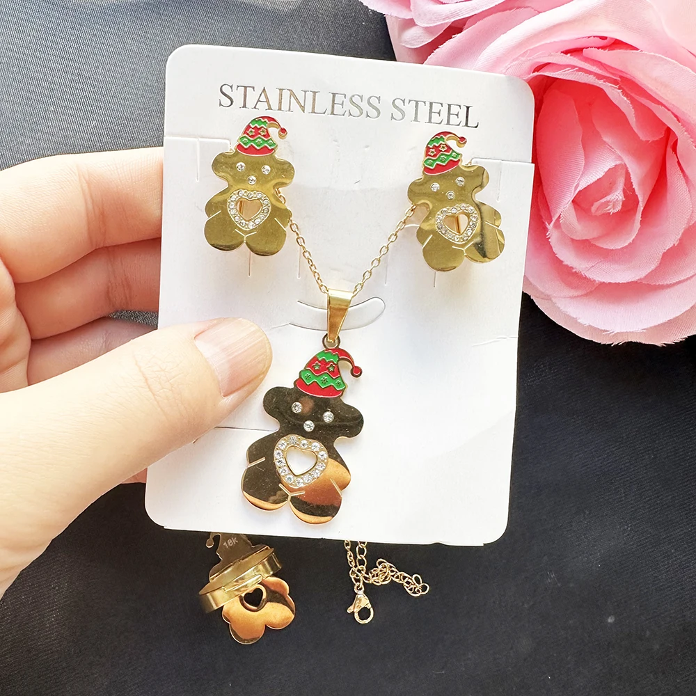 Beautiful Cute Teddy BearJewelry Touses Earrings Necklace Bracelet Jewelry sets for Women Christmas Jewelry Gift