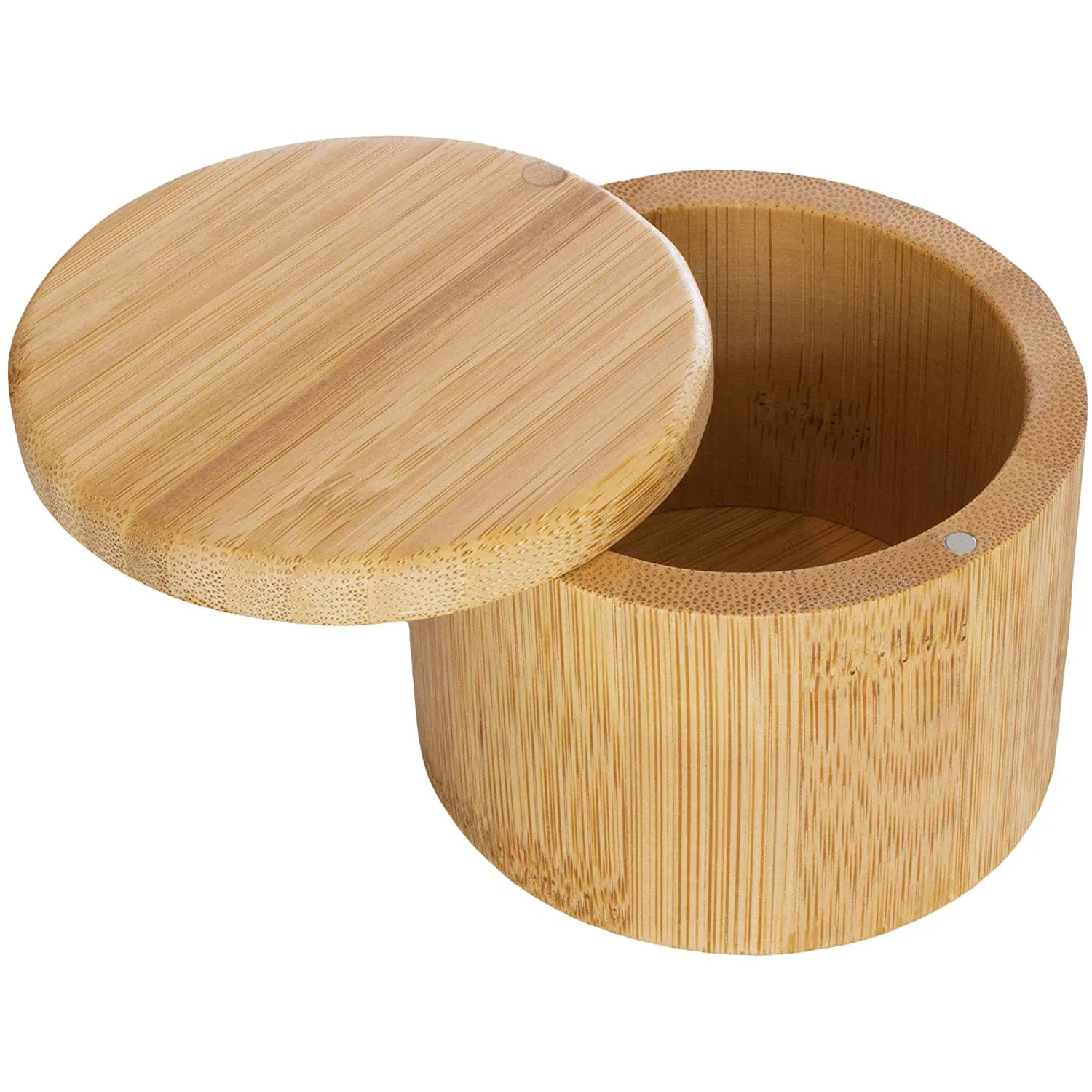 Custom Logo 100% Organic Bamboo 3-1/2-Inch Round Cylinder Box Plain Spice Jar Wooden Bamboo Salt Storage Container