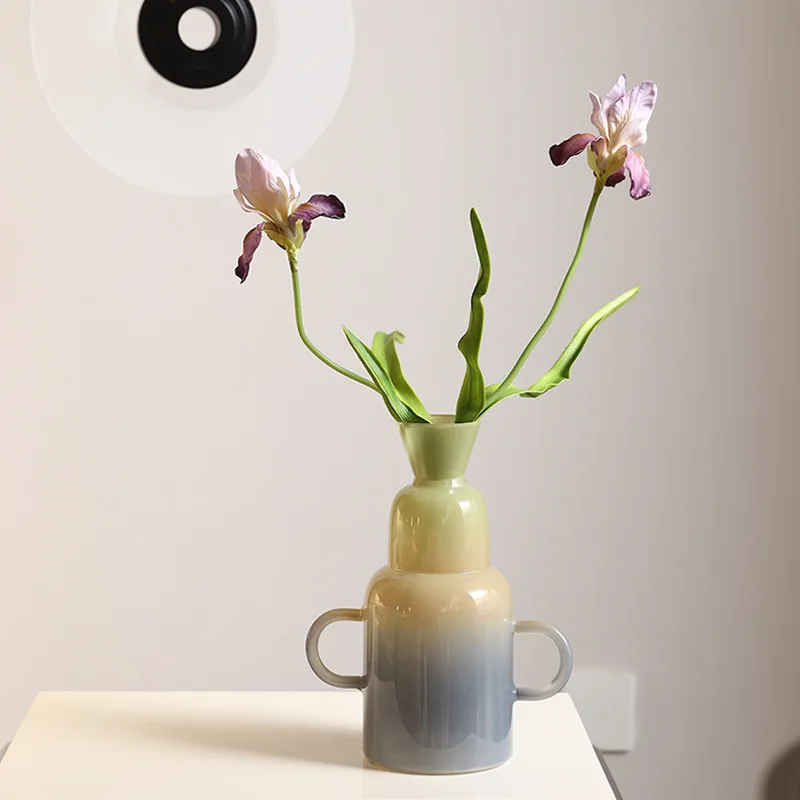 Morandi colored glass vase double layer Nordic ins candlestick aromatherapy bottle high borosilicate hydroponic glass vase