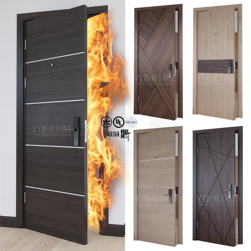 20 45 60 minutes WH BS EN listed fire rated wood door interior fireproof soundproof apartment door internal fd30 hotel room door