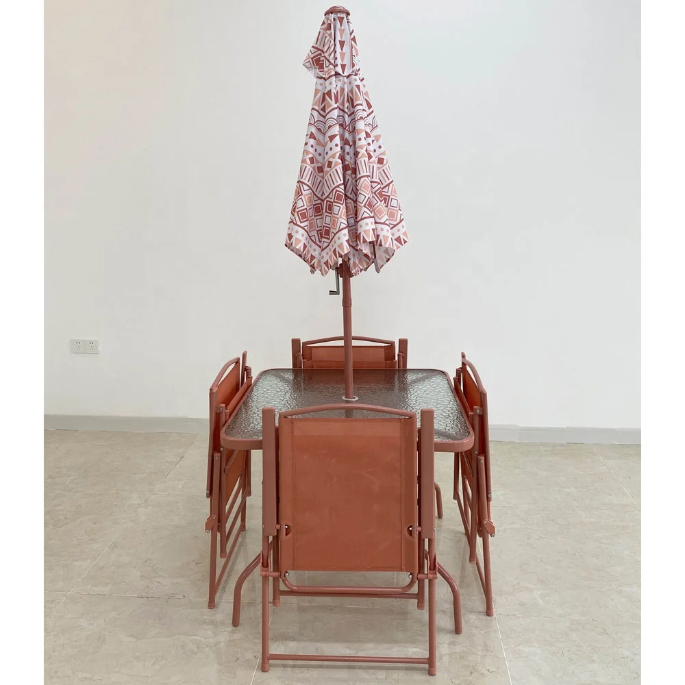 Camping Outdoor Furniture Steel Picnic Garden Folding Chairs Rectangle Table Sets with Tempered Glass Garden Furniture 226 Sets