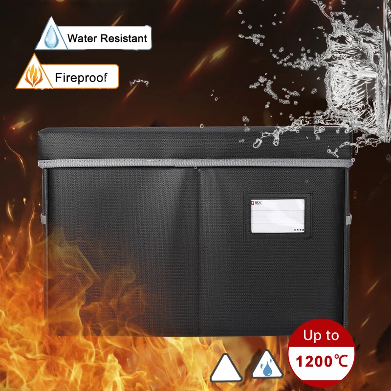 Travel-Ready Fireproof Box with Lock File Storage Organizer Anti-Static Box Collapsible Fireproof Document Box with Handle